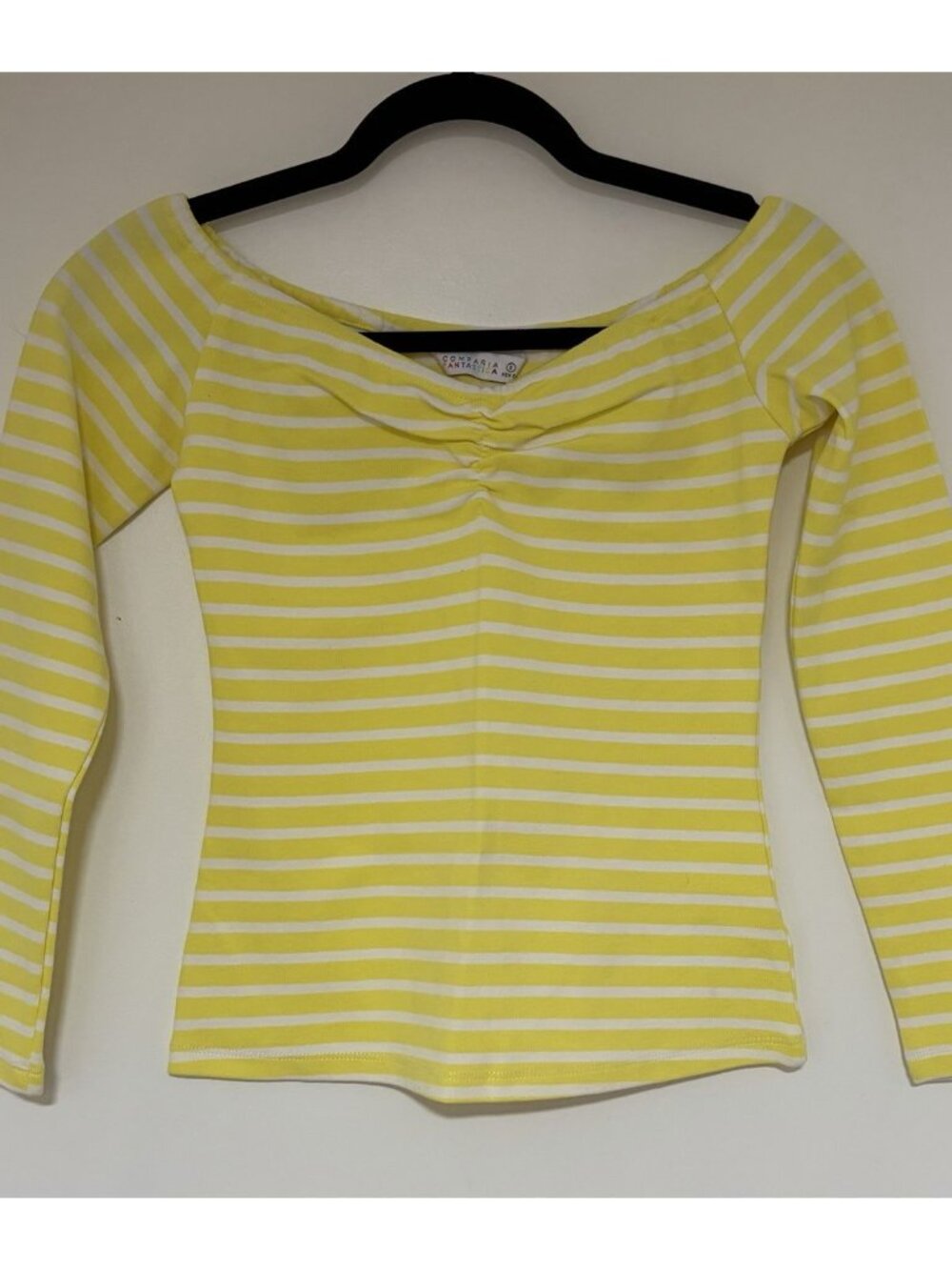 Compania Fantastica Yellow And White Striped Women’s Long Sleeve Shirt Sz Small